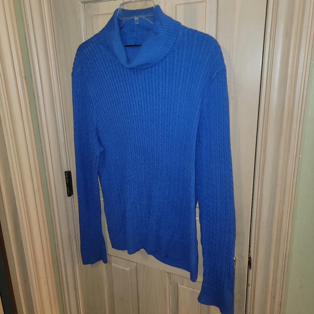 Misses Sz XL Jeanne Pierre Royal Blue Cable Knit Turtleneck Sweater